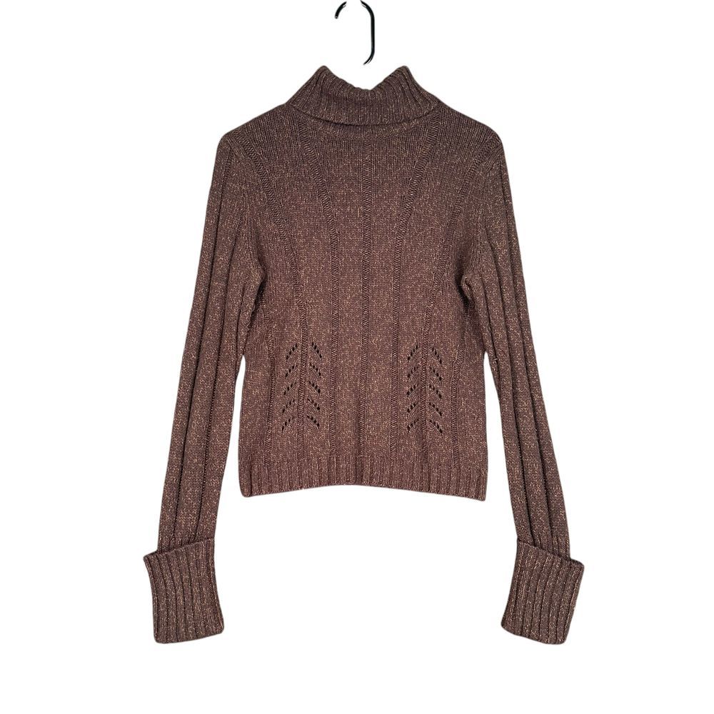 Express Women's M Medium Brown Wool Blend Turtleneck Sweater Knit Boho Granola